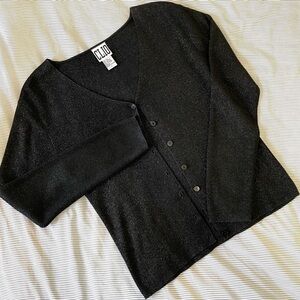 CLIO Vintage 90’s Black Silk/Cotton/Metallic Black Button Up Cardigan, LG